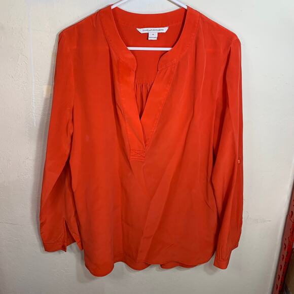 Diane von Furstenberg Orange Silk Long Sleeve Shirt Size 10 - Picture 12 of 12